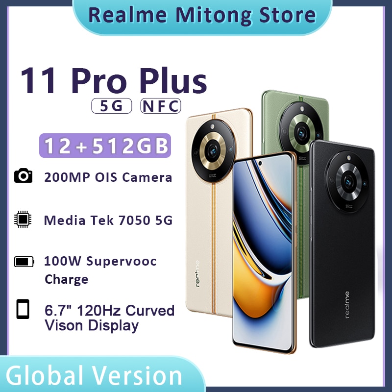 Realme 11 Pro Plus 스마트폰 5G 200MP OIS 슈퍼줌 카메라, 6.7 인치 120Hz NFC 100W SUPERVOOC 충전 휴대폰 OLED 디스플레이